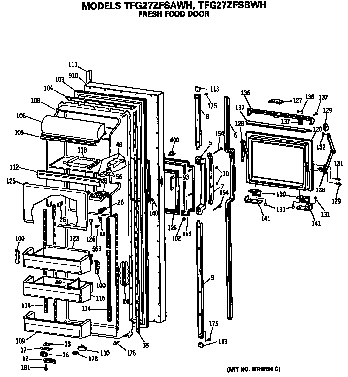 GE TFG27ZFSBWH fresh food door diagram