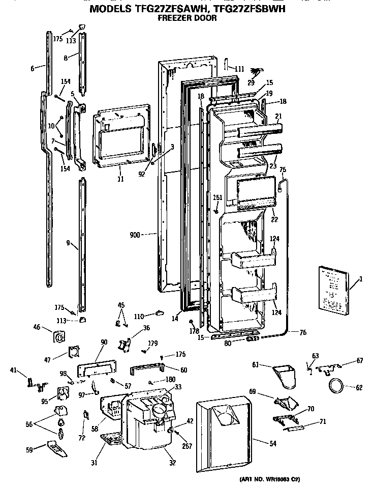 GE TFG27ZFSBWH freezer door diagram