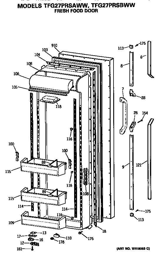 GE TFG27PRSAWW fresh food door diagram