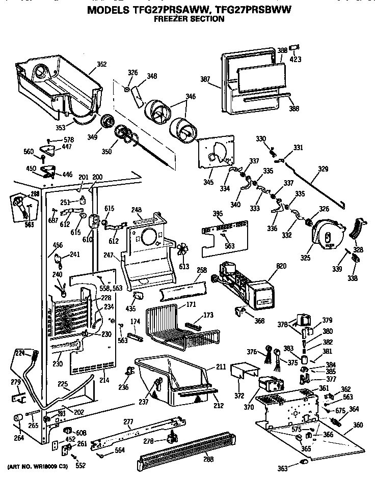 GE TFG27PRSAWW freezer section diagram