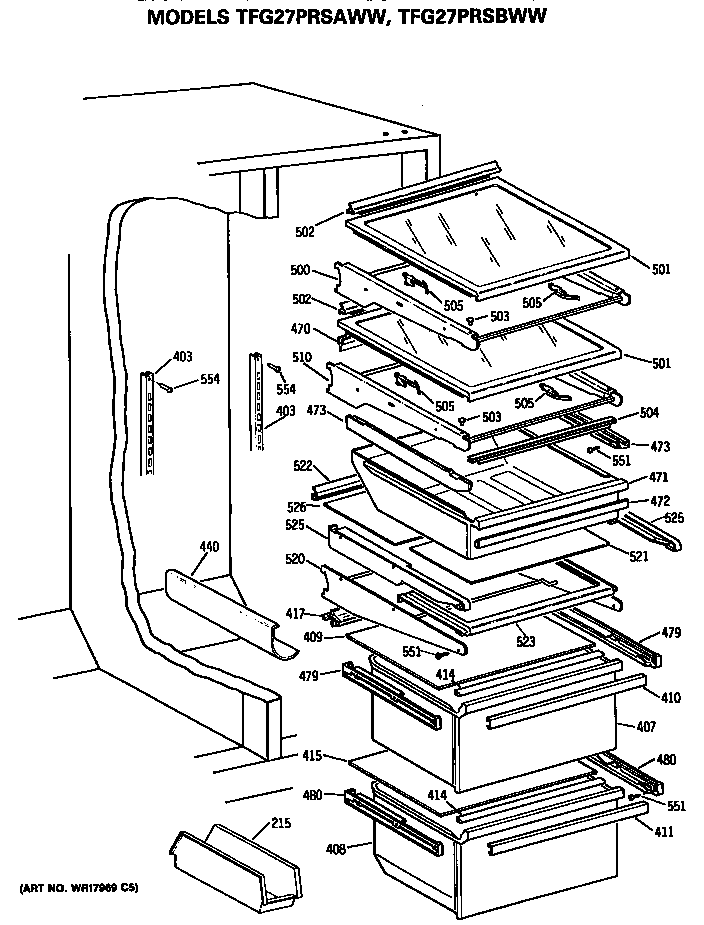 GE TFG27PRSAWW shelfs diagram