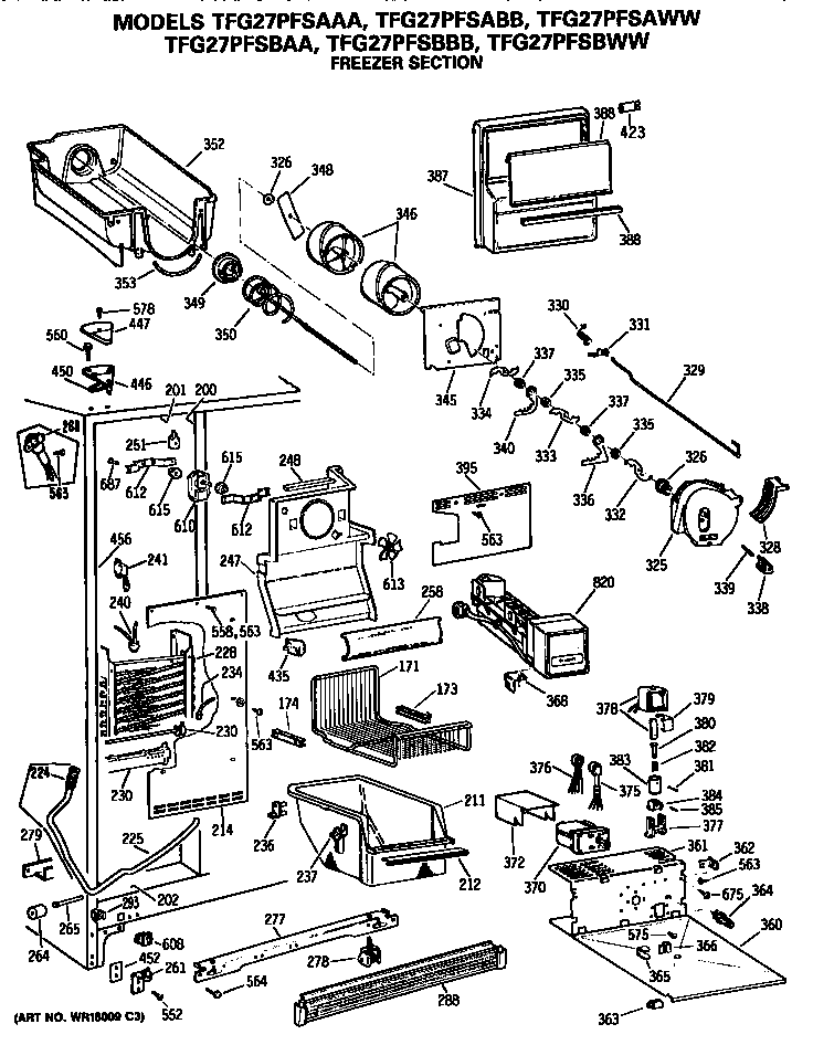GE TFG27PFSBBB freezer section diagram
