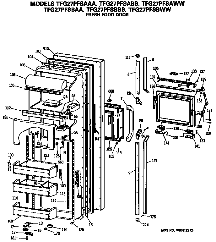 GE TFG27PFSBBB fresh food door diagram