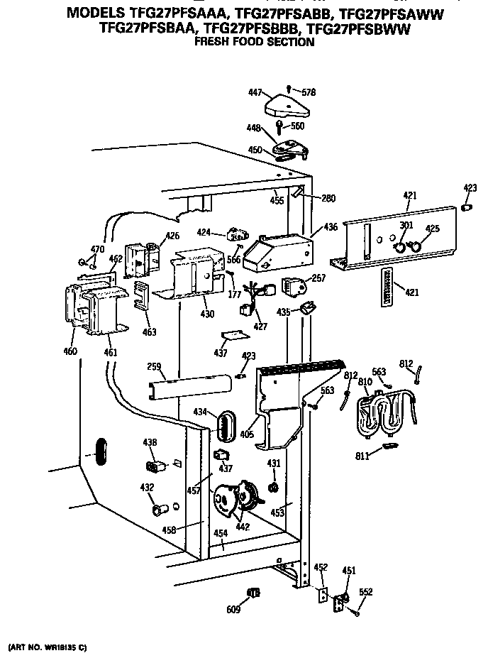 GE TFG27PFSBBB fresh food section diagram
