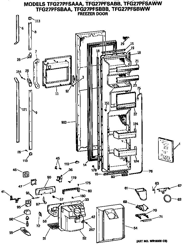 GE TFG27PFSBBB freezer door diagram