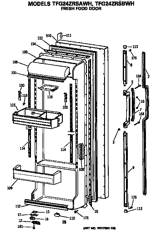 GE TFG24ZRSAWH fresh food door diagram