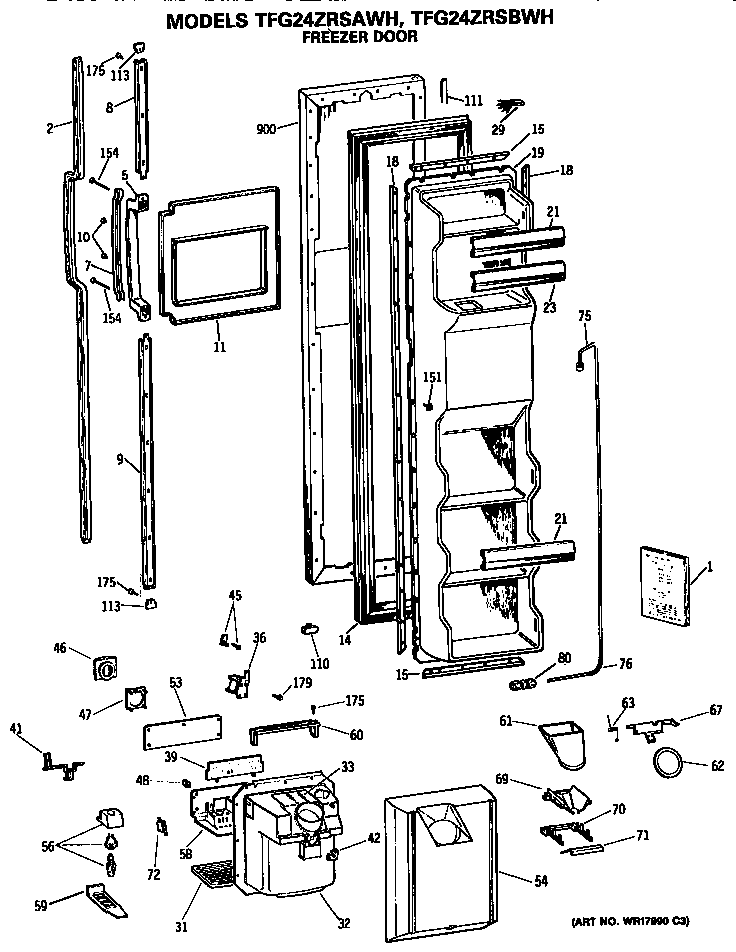 GE TFG24ZRSAWH freezer door diagram