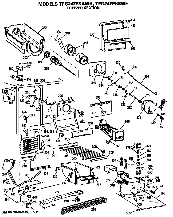 GE TFG24ZFSBWH freezer section diagram
