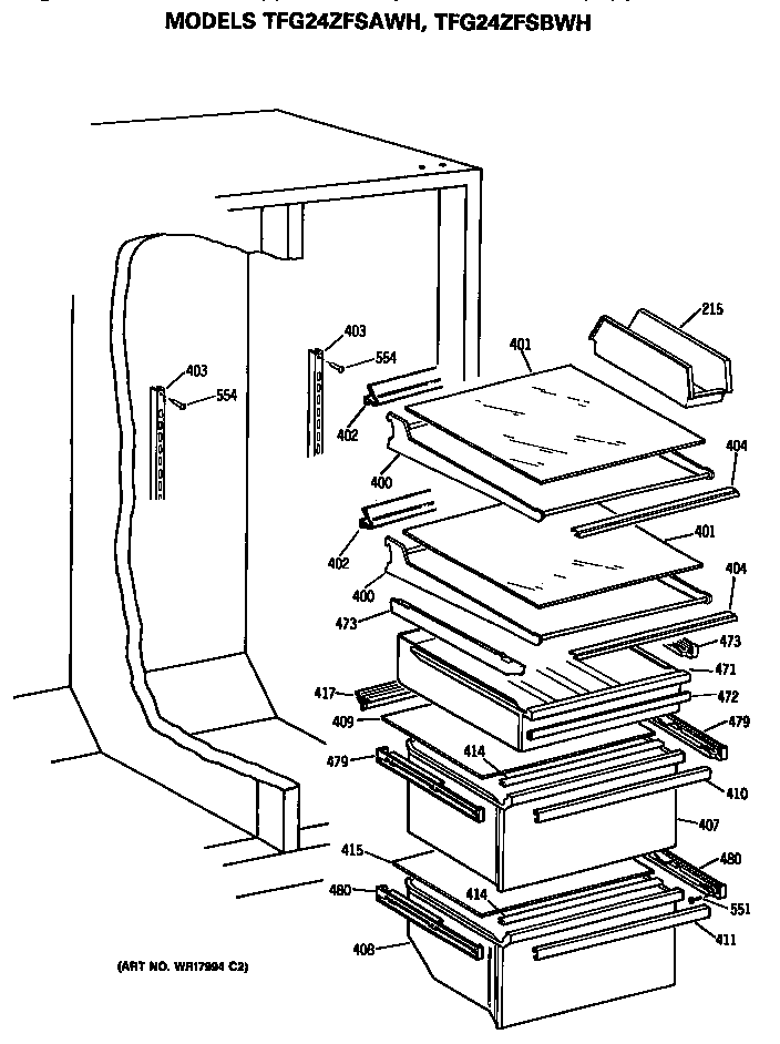 GE TFG24ZFSBWH shelfs diagram
