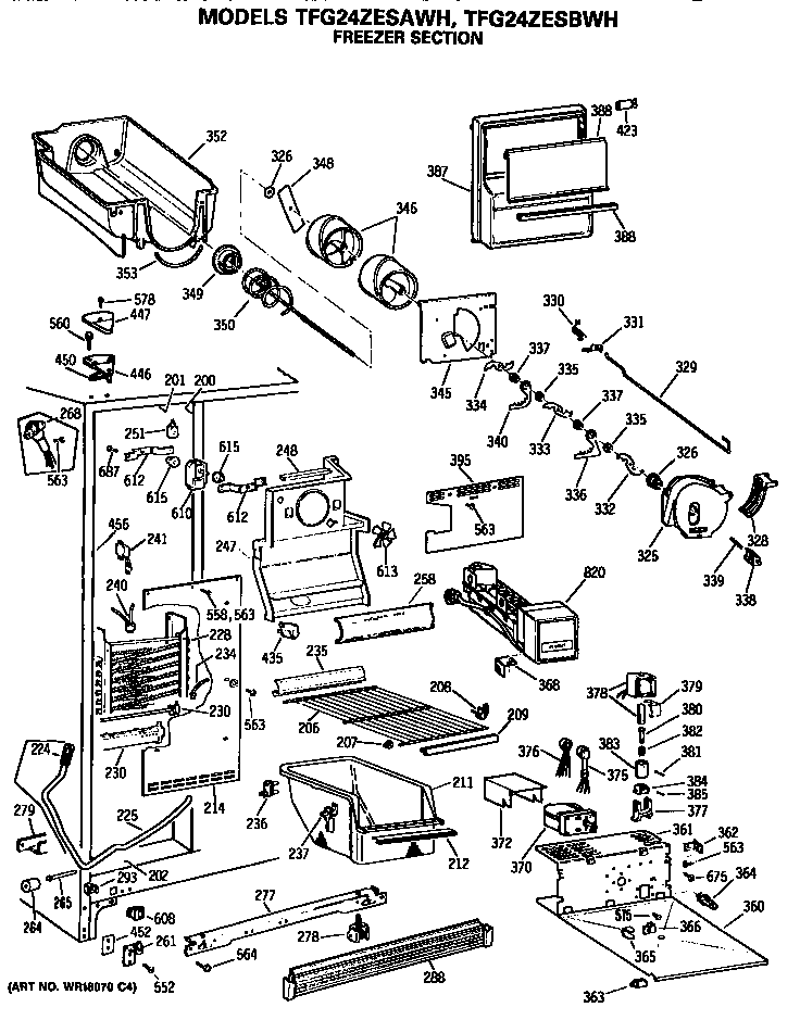 GE TFG24ZESAWH freezer section diagram