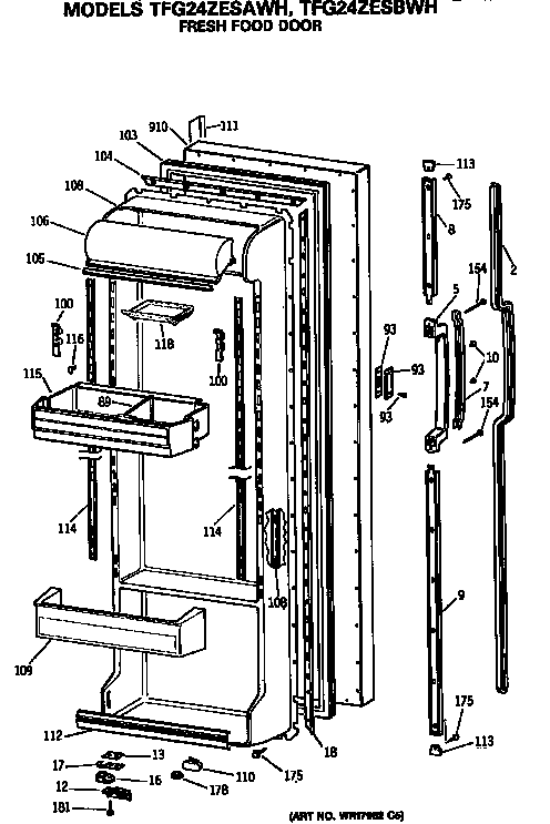 GE TFG24ZESAWH fresh food door diagram