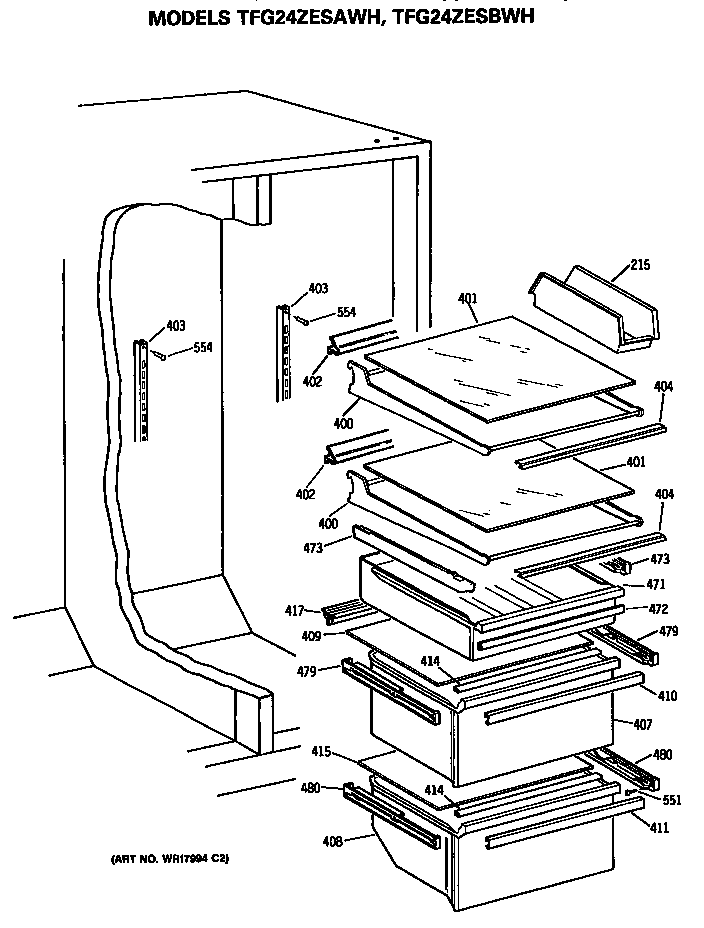 GE TFG24ZESAWH shelfs diagram