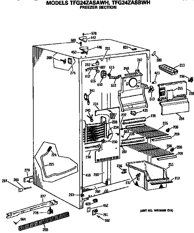 GE TFG24ZASAWH freezer section diagram