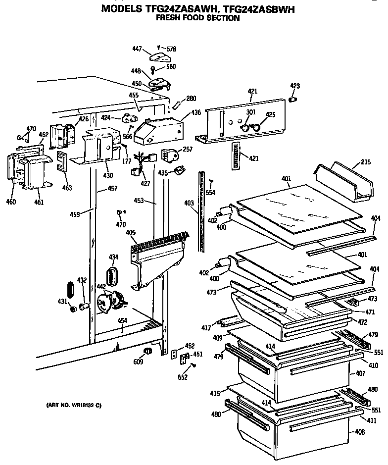 GE TFG24ZASAWH fresh food section diagram