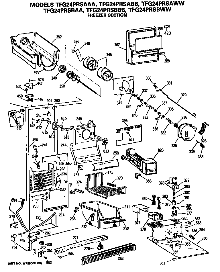GE TFG24PRSBWW freezer section diagram
