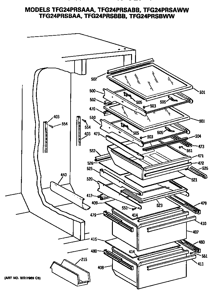 GE TFG24PRSBWW shelfs diagram
