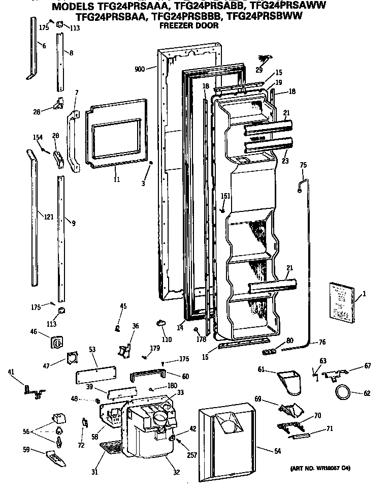 GE TFG24PRSBWW freezer door diagram