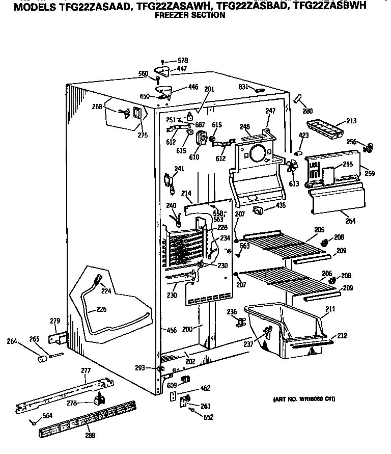 GE TFG22ZASBAD freezer section diagram
