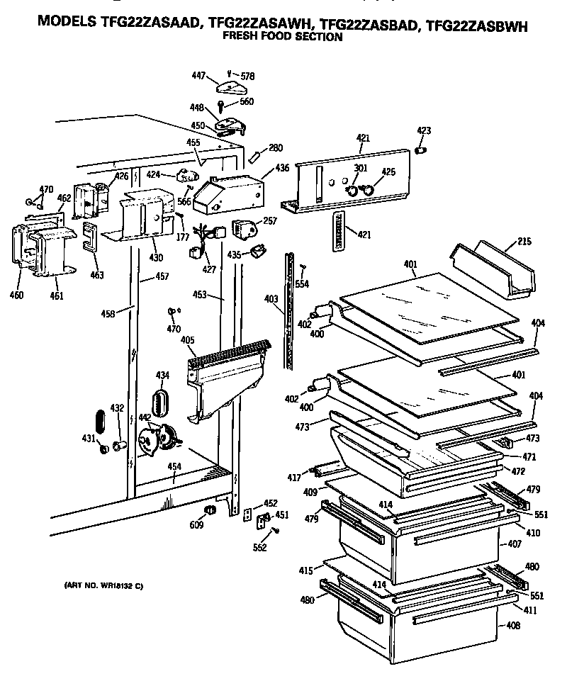 GE TFG22ZASBAD fresh food section diagram
