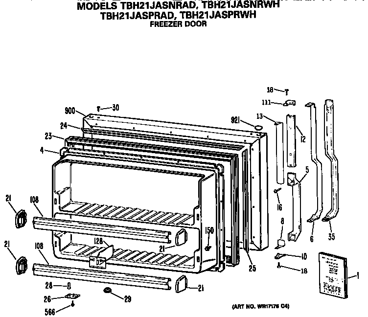 GE TBH21JASPRWH freezer door diagram