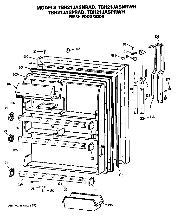 GE TBH21JASPRWH fresh food door diagram
