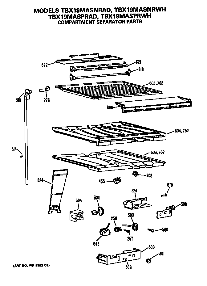 GE TBX19MASPRAD compartment separator diagram