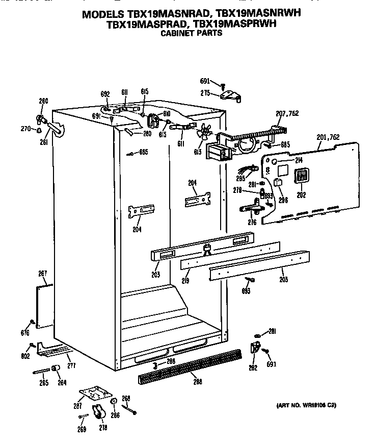 GE TBX19MASPRAD cabinet diagram