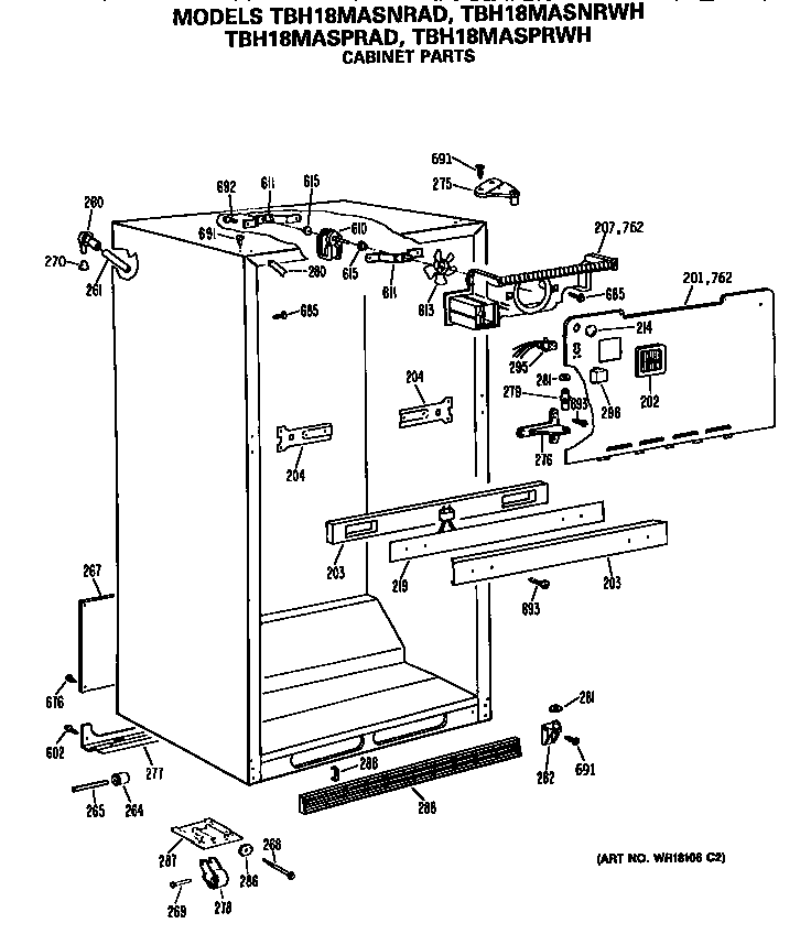 GE TBH18MASPRWH cabinet diagram