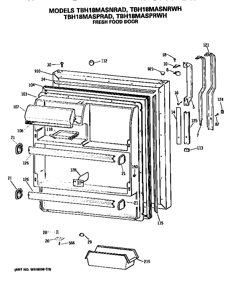 GE TBH18MASPRWH fresh food door diagram