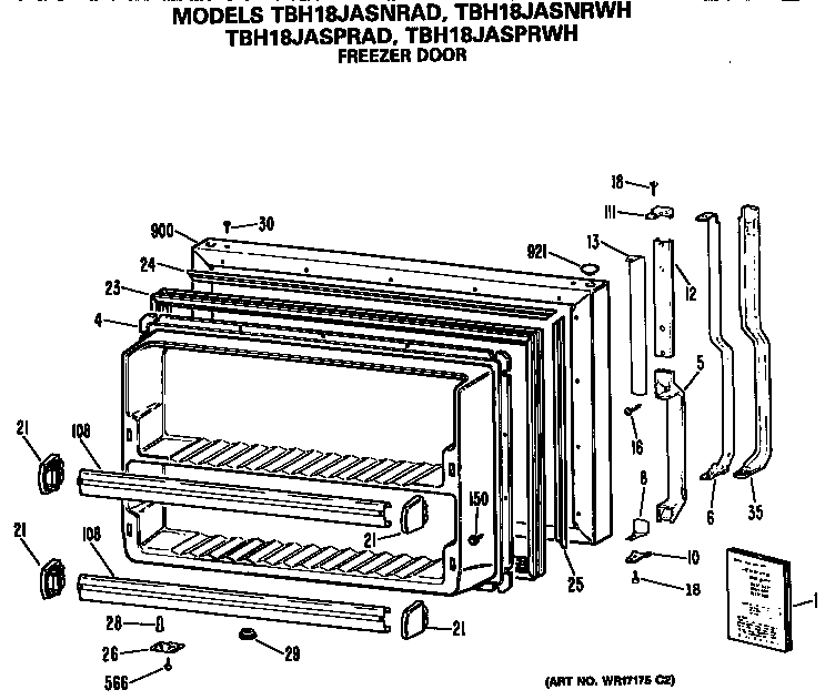 GE TBH18JASPRAD freezer door diagram