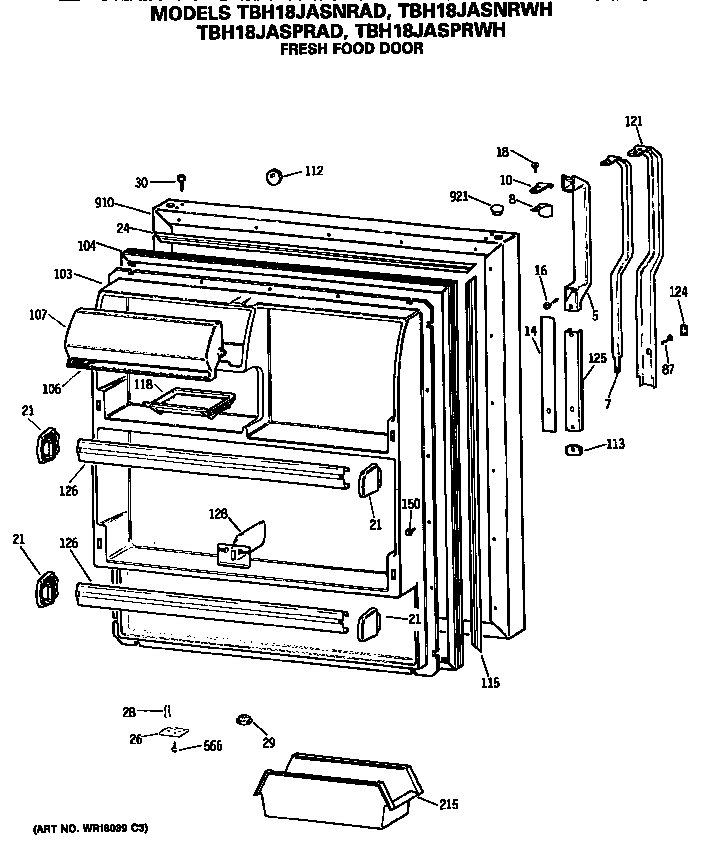 GE TBH18JASPRAD fresh food door diagram
