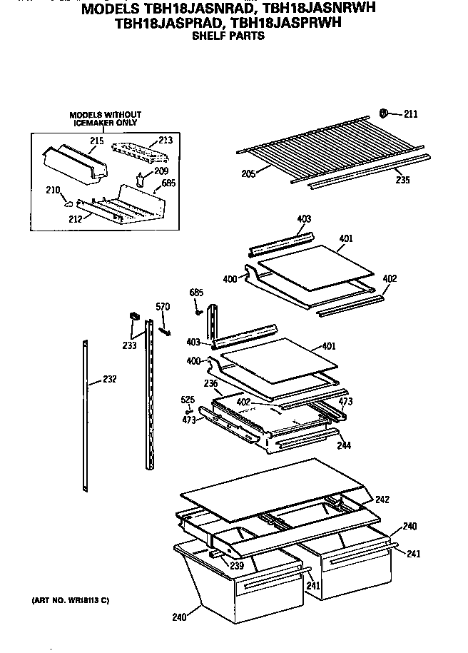GE TBH18JASPRAD shelfs diagram