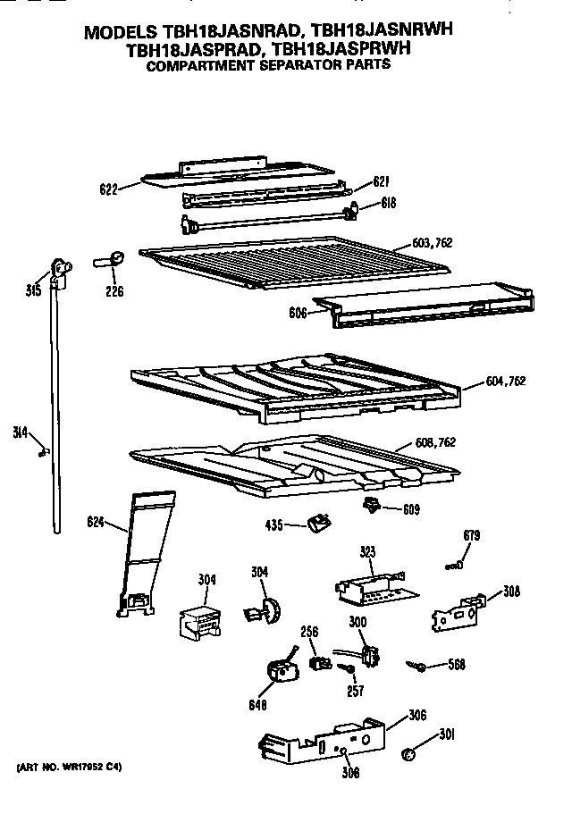 GE TBH18JASPRAD compartment separator diagram