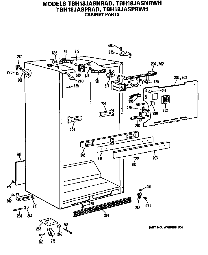 GE TBH18JASPRAD cabinet diagram