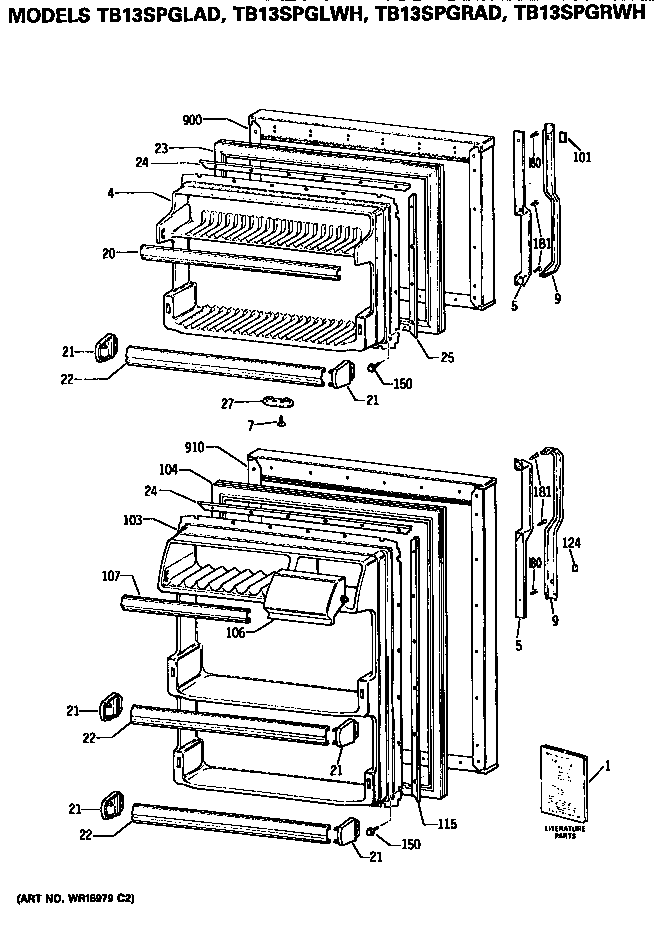 GE TB13SPGLAD doors diagram
