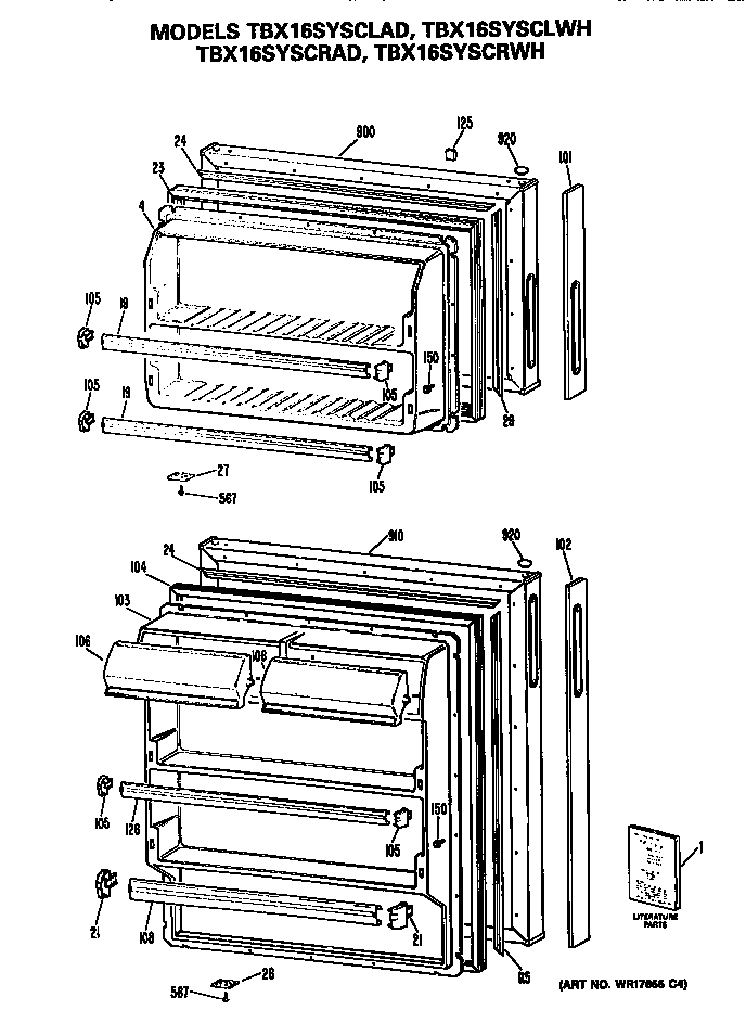 GE TBX16SYSCLAD doors diagram