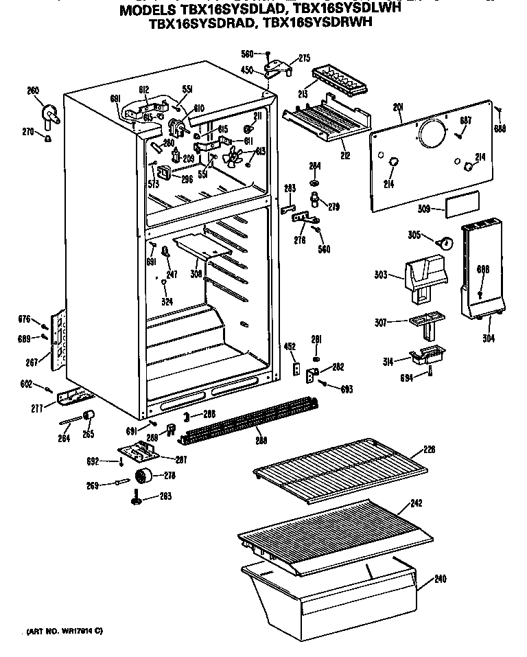 GE TBX16SYSDRWH cabinet diagram