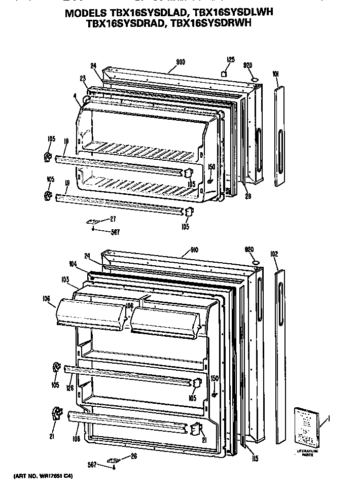 GE TBX16SYSDRWH doors diagram