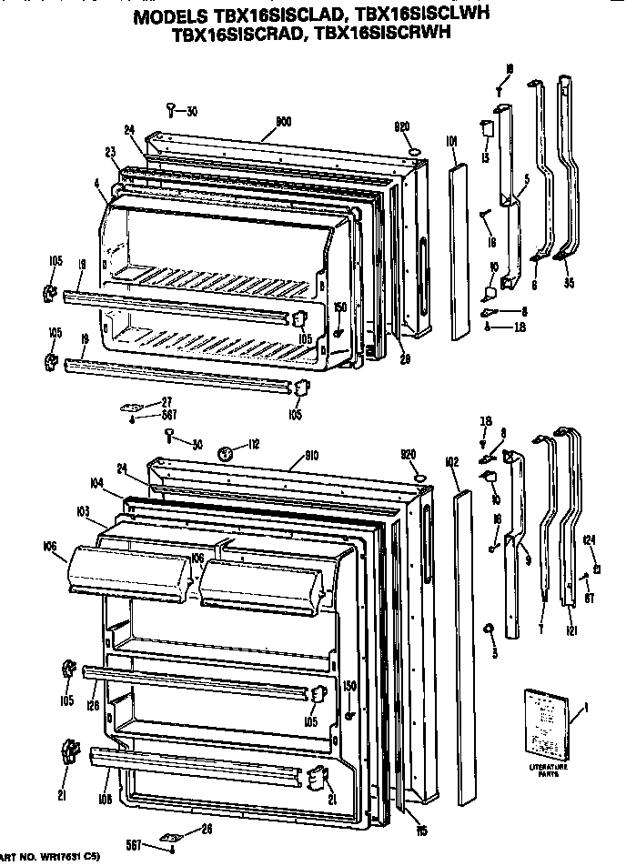 GE TBX16SISCRWH doors diagram