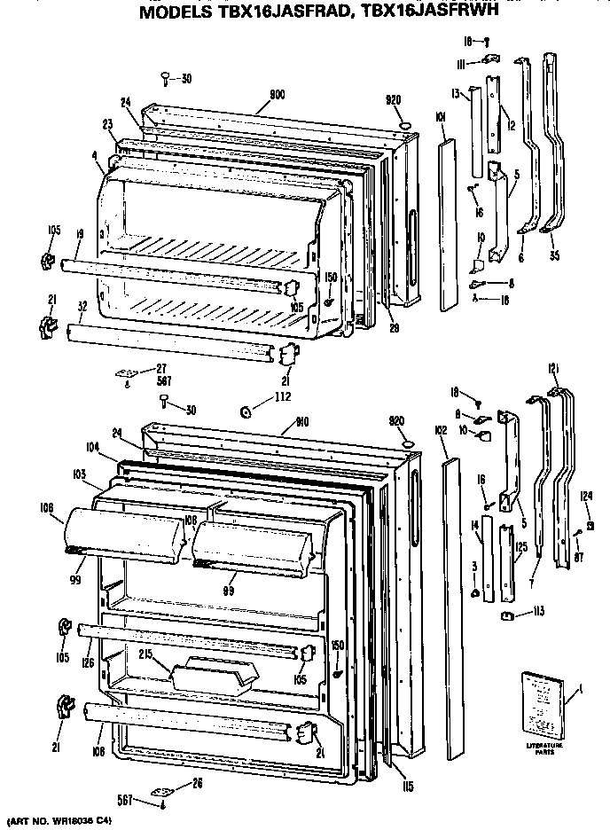 GE TBX16JASFRAD doors diagram