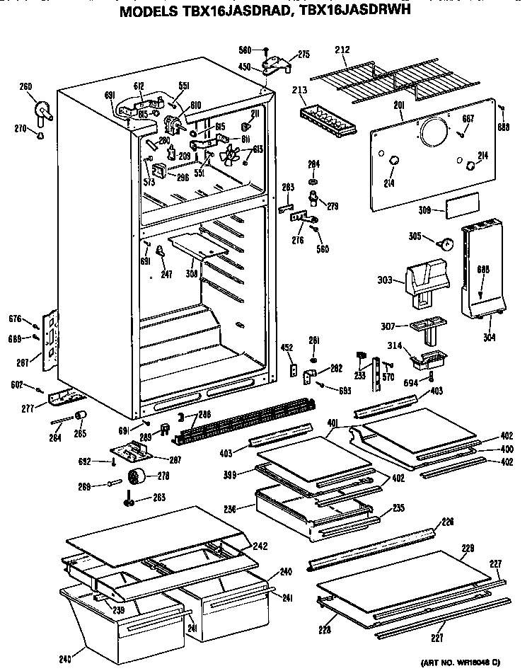 GE TBX16JASDRWH cabinet diagram