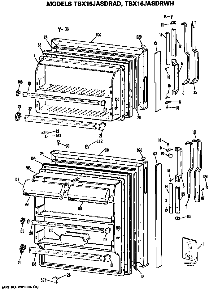 GE TBX16JASDRWH doors diagram