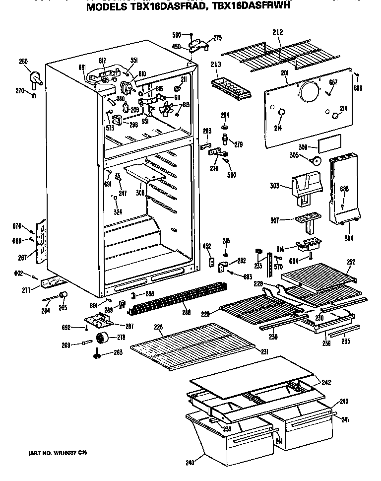 GE TBX16DASFRAD cabinet diagram