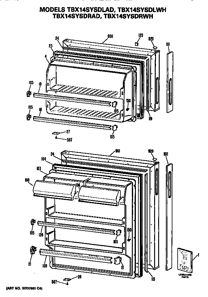 GE TBX14SYSDRAD doors diagram