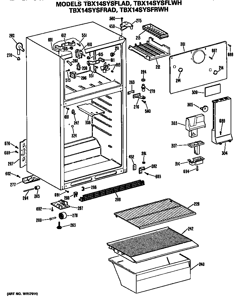 GE TBX14SYSFRWH cabinet diagram