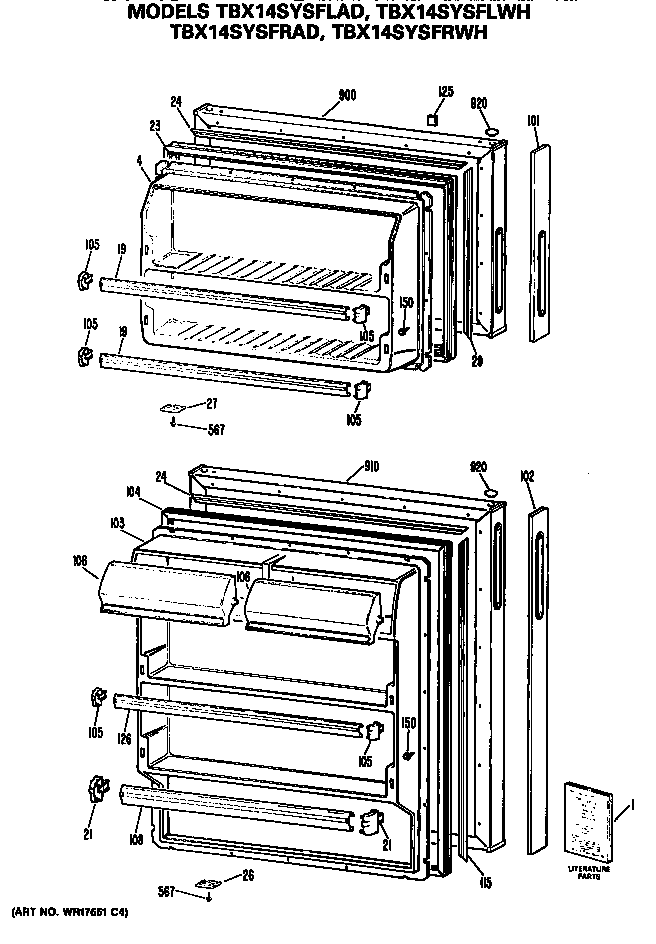 GE TBX14SYSFRWH doors diagram