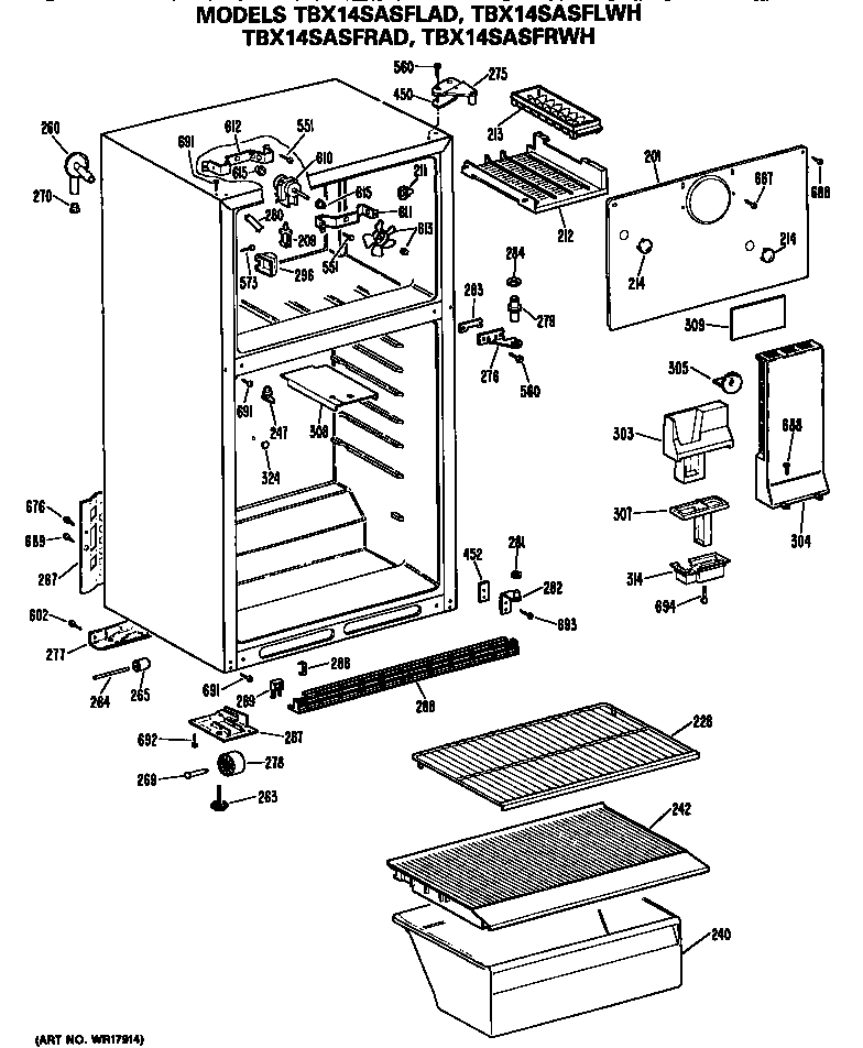 GE TBX14SASFLWH cabinet diagram