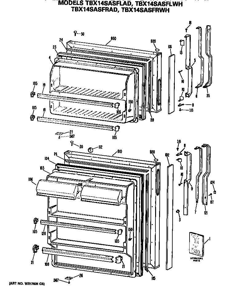 GE TBX14SASFLWH doors diagram