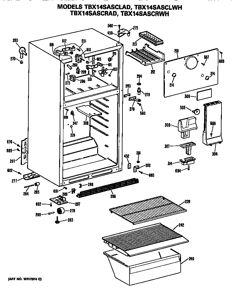 GE TBX14SASCLWH cabinet diagram