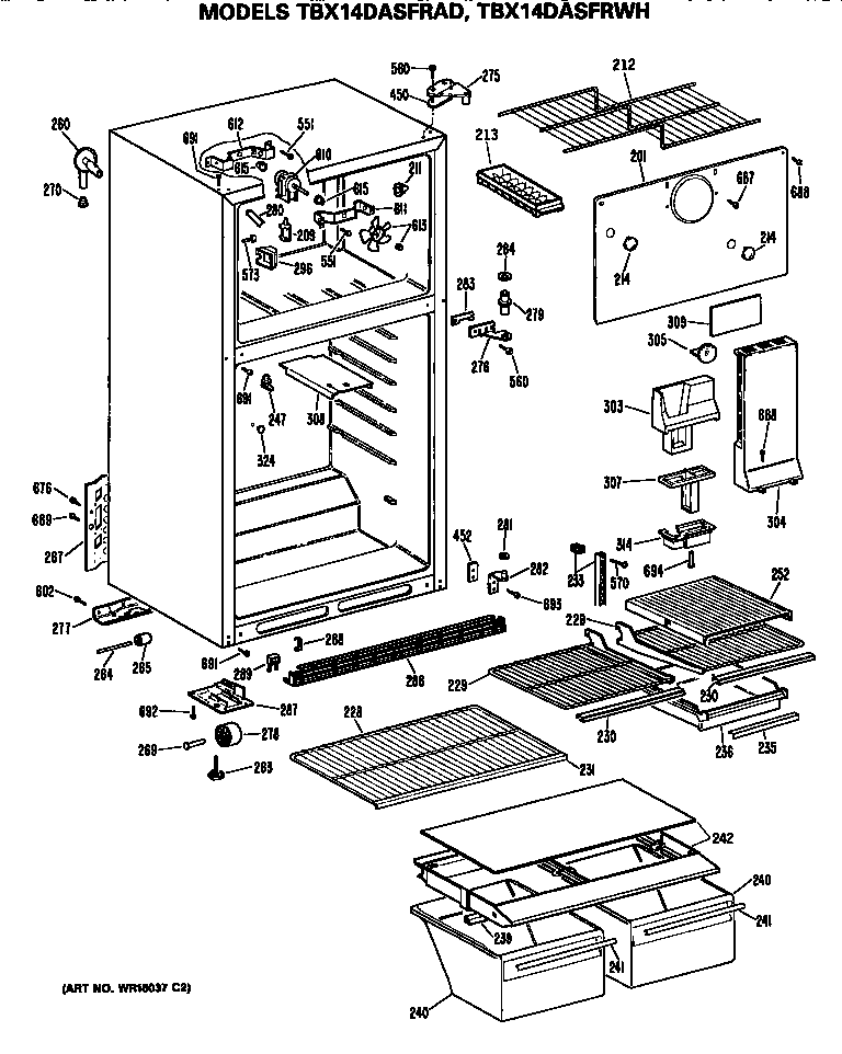 GE TBX14DASFRWH cabinet diagram